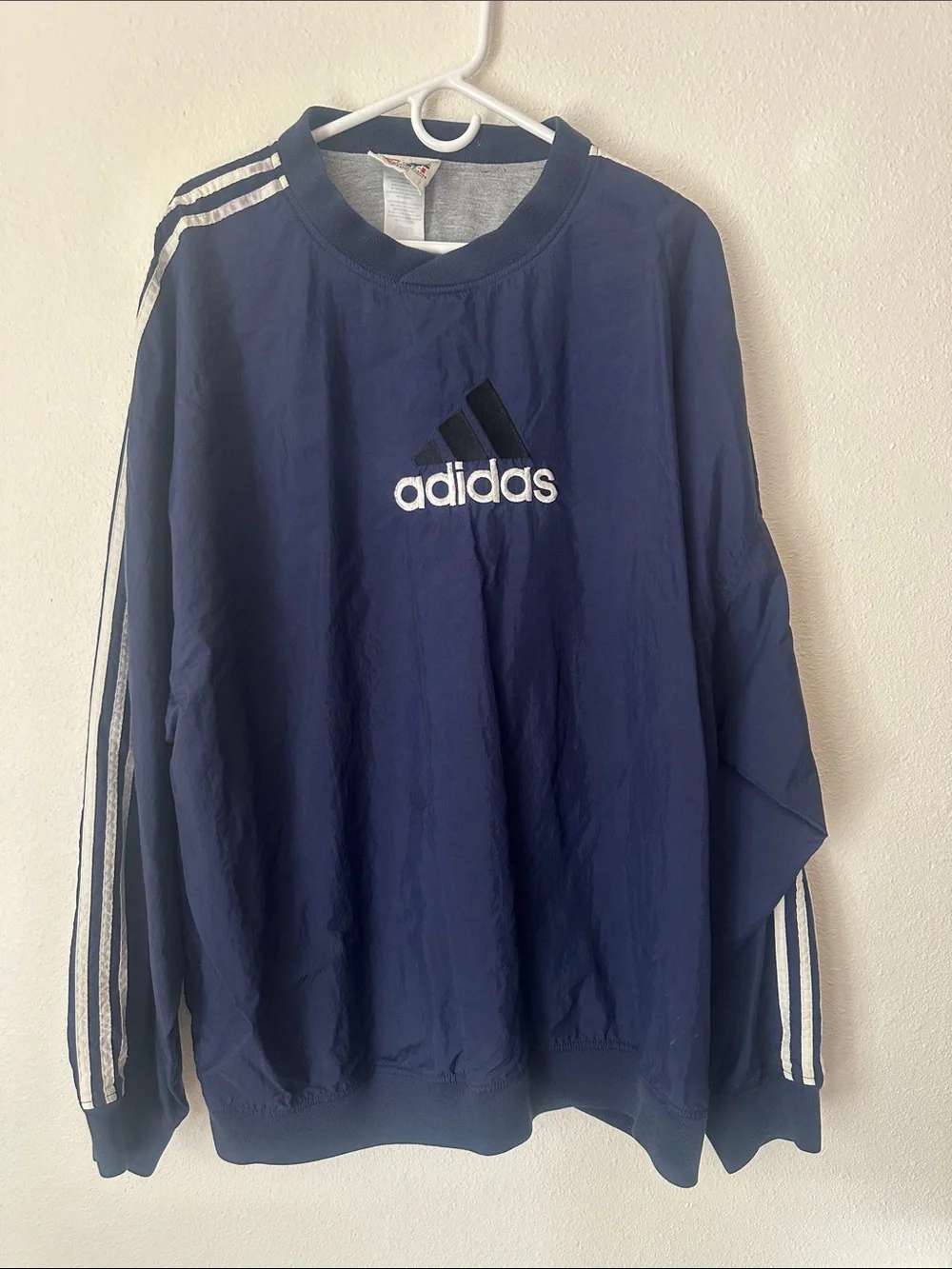 adidas Navy Blue Pullover with White Stripe Accents - Picture 1 of 2